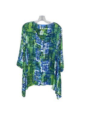 Blue Ginger Womens S Tunic Coverup Hawaiian Lightweight Tropical Rayon Boho Art